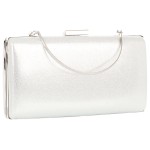 Torebka kopertówka srebrna błyszcząca z metalową rączką i łańcuszkiem na ramię
