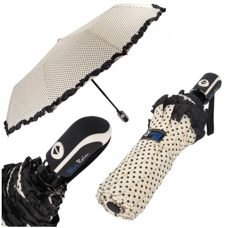 KA228 Parasol w grochy kropki z falbanką ecru, parasolka damska 1.jpg
