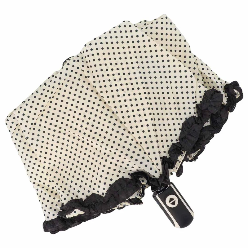 KA228 Parasol w grochy kropki z falbanką ecru, parasolka damska 7.jpg