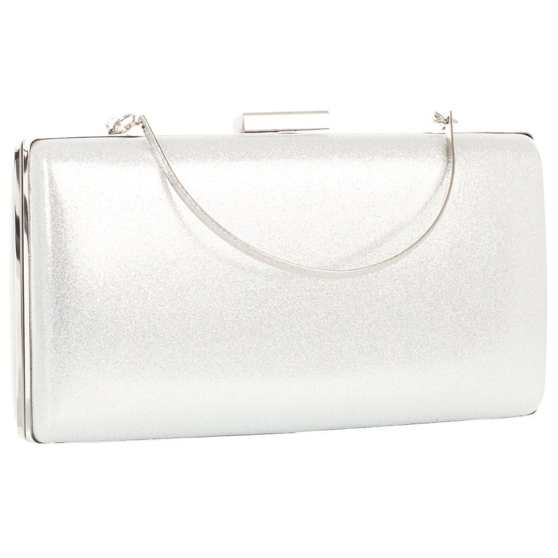 KA767 Torebka kopertówka srebrna błyszcząca z metalową rączką i łańcuszkiem na ramię (1).jpg