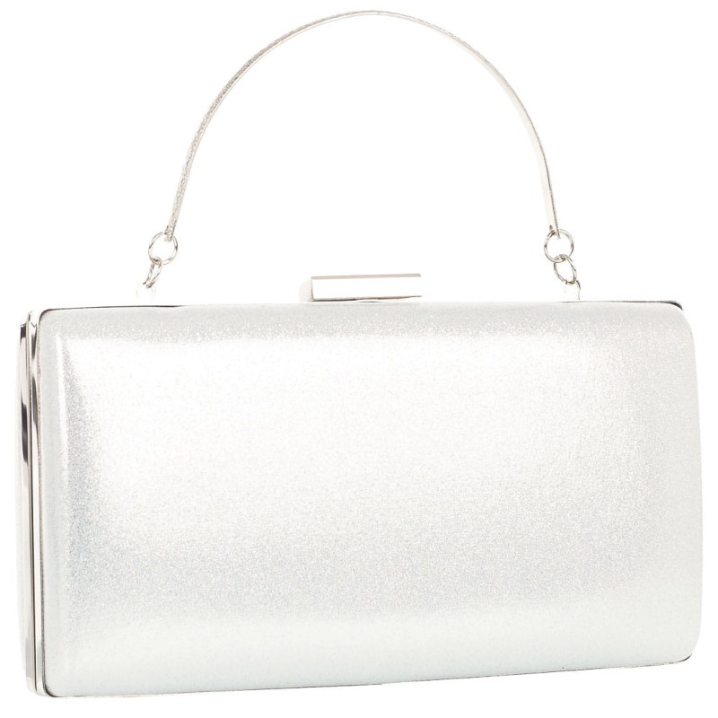 KA767 Torebka kopertówka srebrna błyszcząca z metalową rączką i łańcuszkiem na ramię (2).jpg