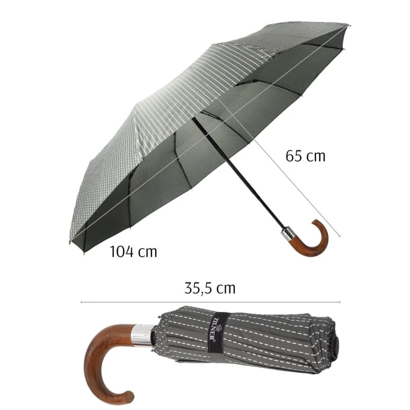 KA406 Parasol szary w paski z zagiętą rączką Zilner, parasolka męska damska9.jpg