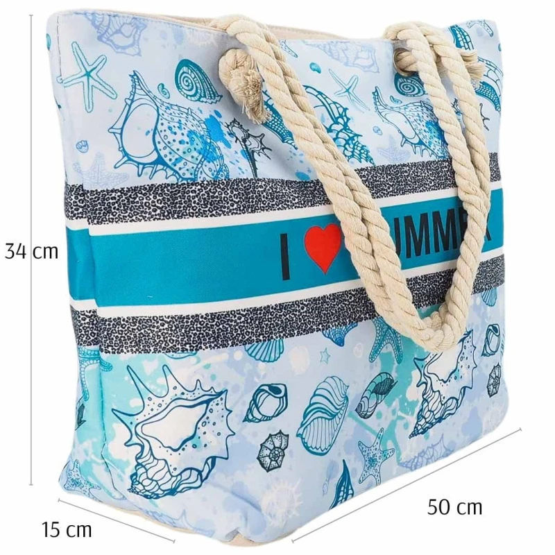 KA559 Torba plażowa duża LOVE SUMMER niebieska na zamek 6.jpg
