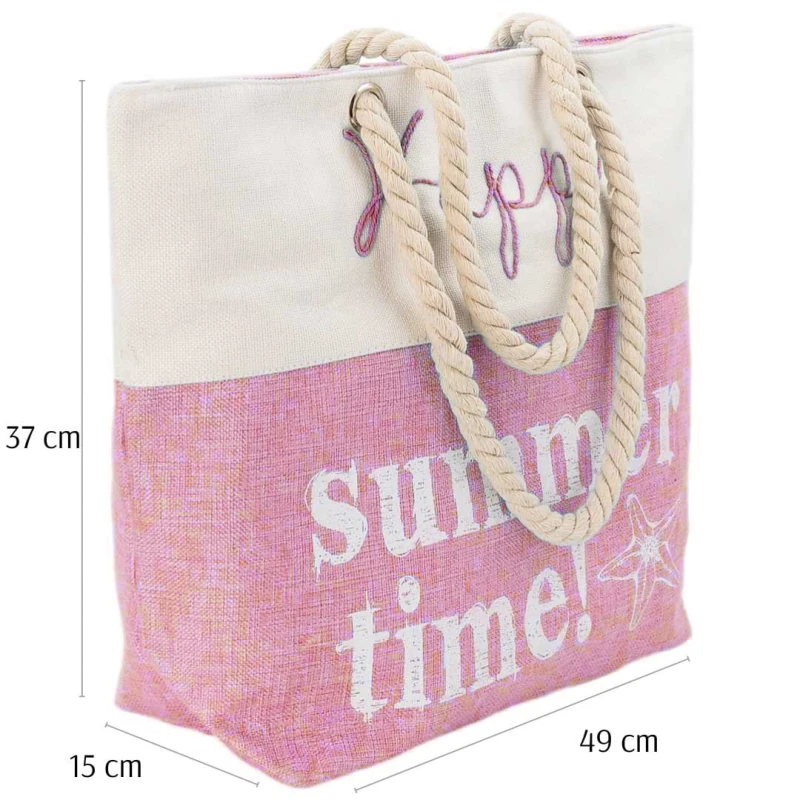 KA715 Torba plażowa duża SUMMER TIME różowo-biała na zamek 6.jpg