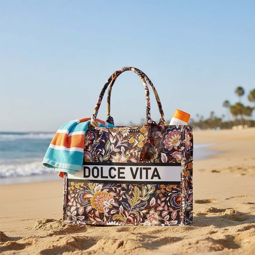 KA741 Torba plażowa, zakupowa duża DOLCE VITA czarna-brązowa 2.jpg