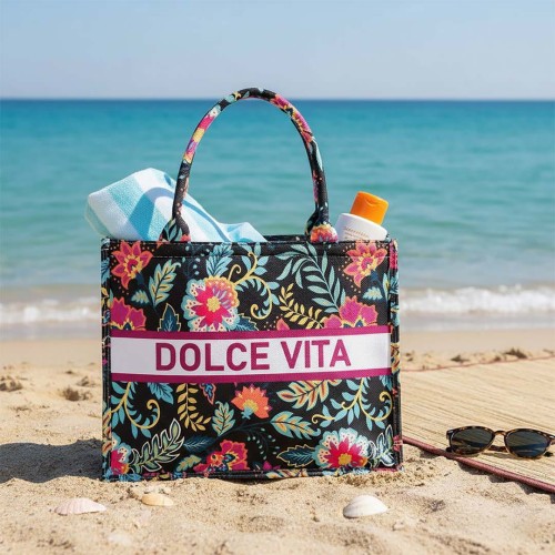 KA742 Torba plażowa, zakupowa duża DOLCE VITA czarna-fioletowa 2.jpg