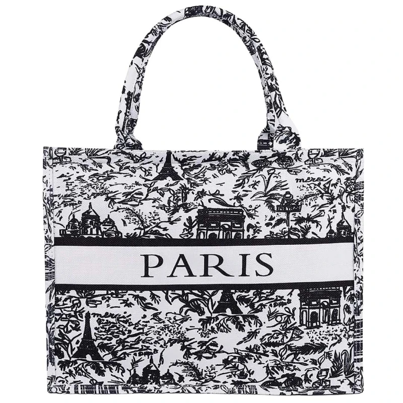 KA743 Torba plażowa, zakupowa duża PARIS czarna 1.jpg