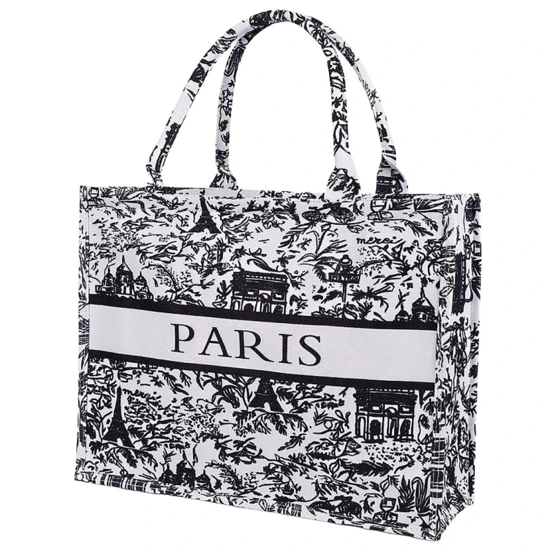KA743 Torba plażowa, zakupowa duża PARIS czarna 3.jpg